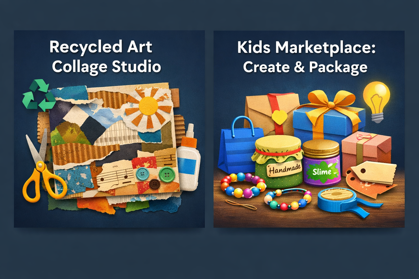 July 31 – Enrichment Workshops | Recycled Art Collage Studio & Kids Marketplace – Create & Package
