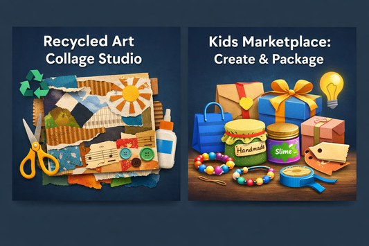 July 31 – Enrichment Workshops | Recycled Art Collage Studio & Kids Marketplace – Create & Package